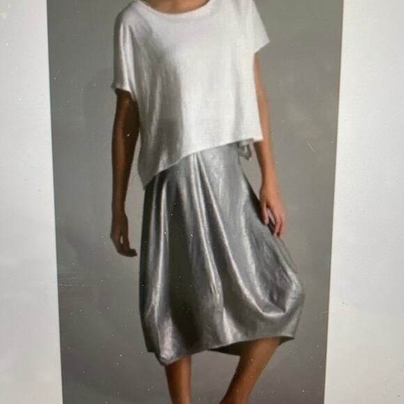 Eileen Fisher Silver Gray Glimmer Linen Lantern Skirt NWT Large - Picture 1 of 8